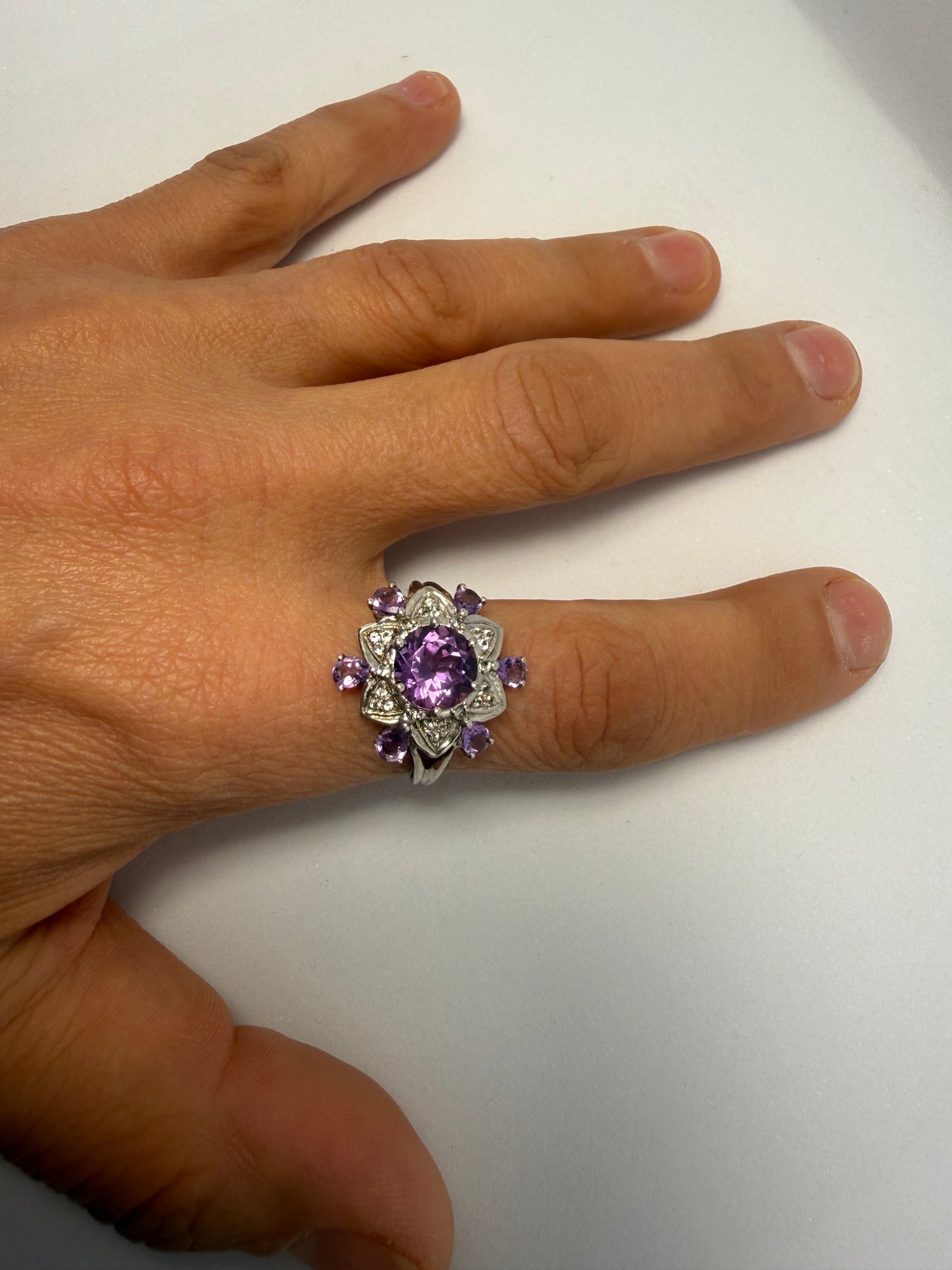 Ornate Amethyst & Silver 925 Statement Ring