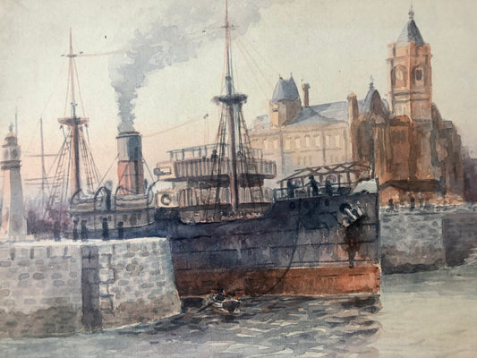 Original Water colour of Cardiff Docks by leonard Foote