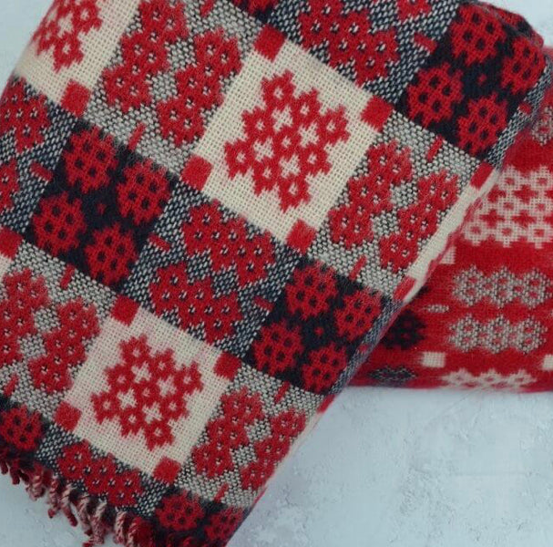 Mihangel - Red Welsh Tapestry Blanket / Throw or b