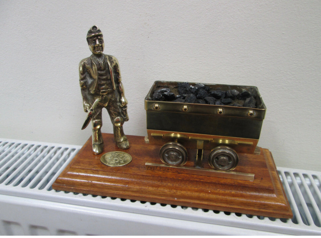 Welsh Miner in Brass with Coal Truck