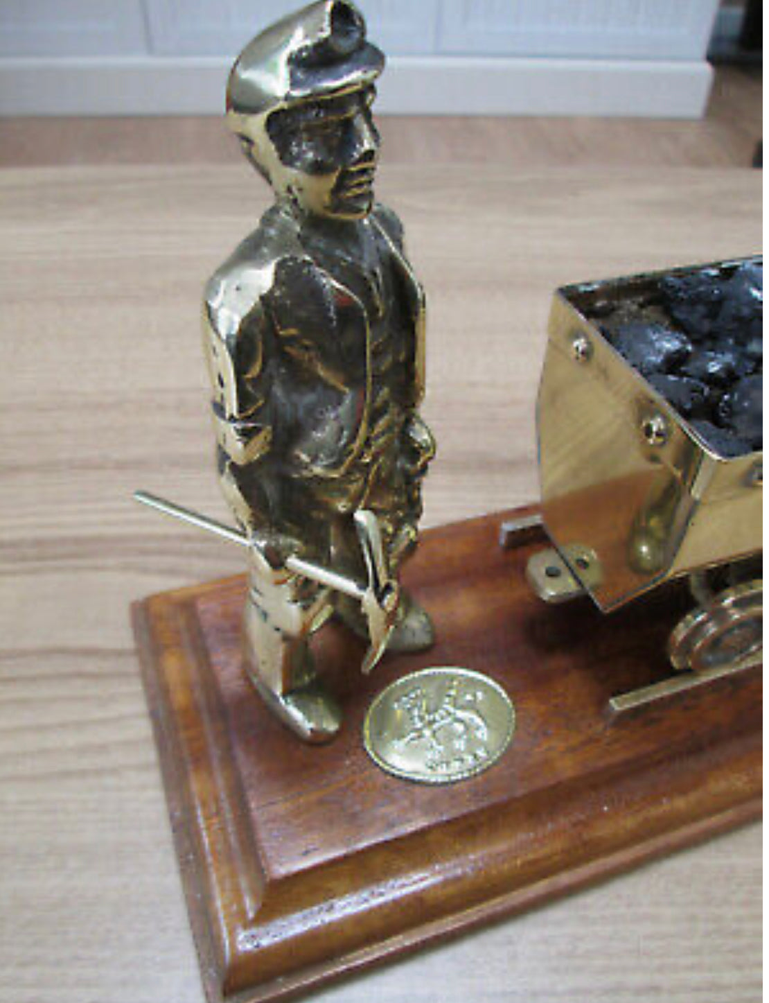 Welsh Miner in Brass with Coal Truck