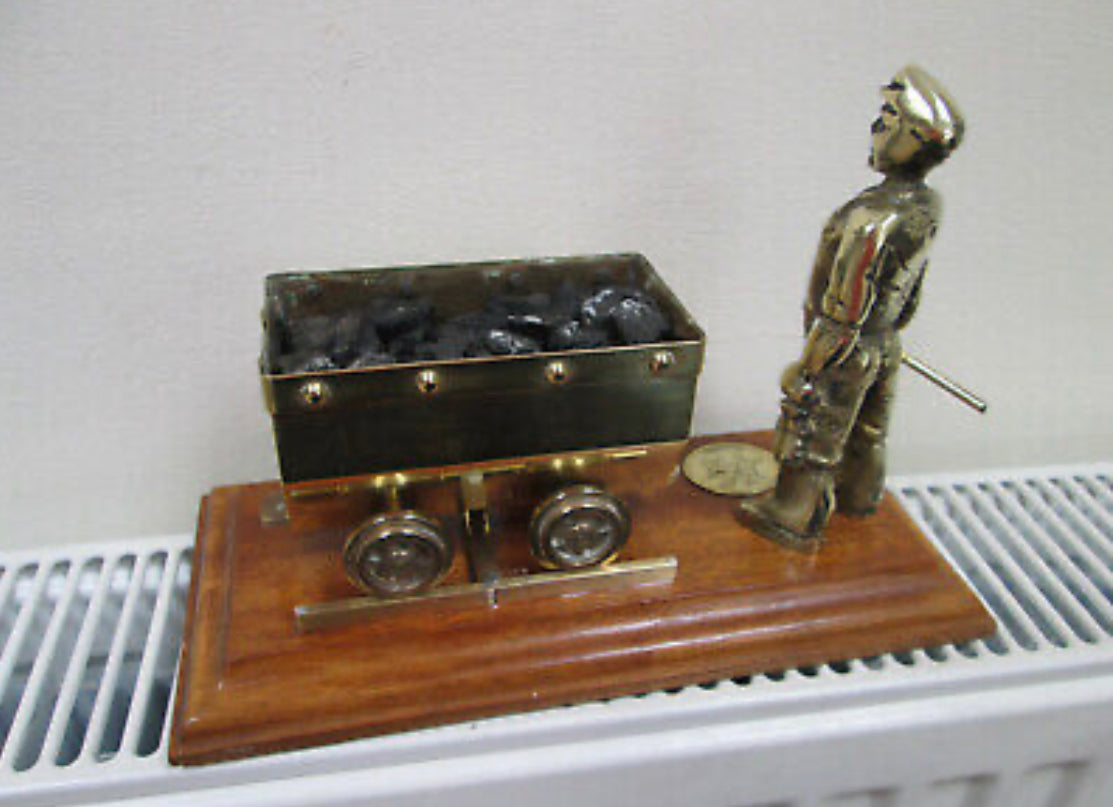 Welsh Miner in Brass with Coal Truck