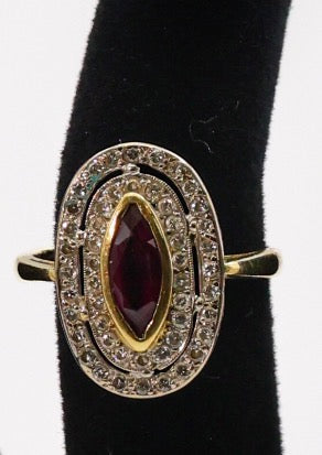 Ring - 18ct Gold and Marquise style Ruby ring