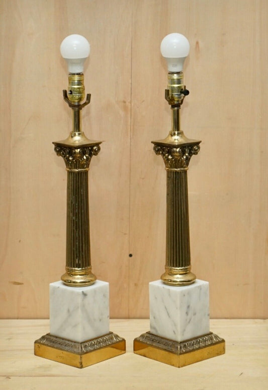 A pair of quality Empire Style Corinthian column side lamps.
