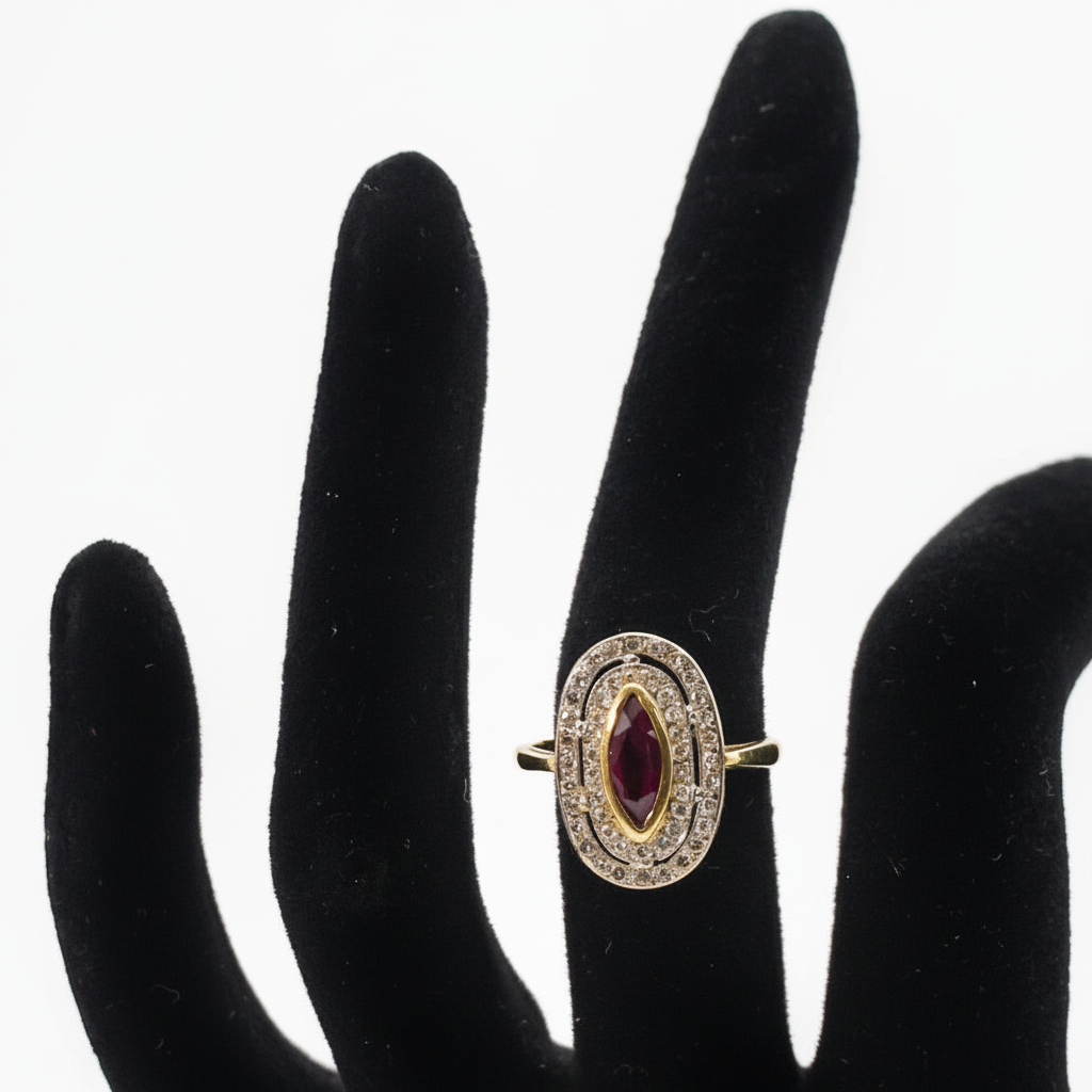 Ring - 18ct Gold and Marquise style Ruby ring