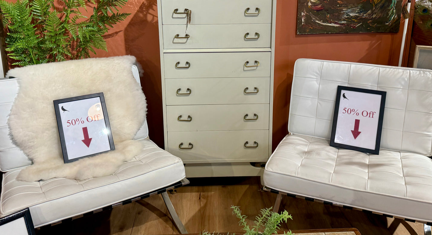 White leather Barcelona style chair