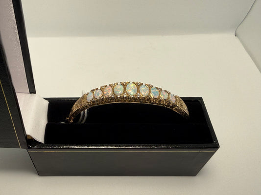 9ct Gold, Dimond & Opal Bangle