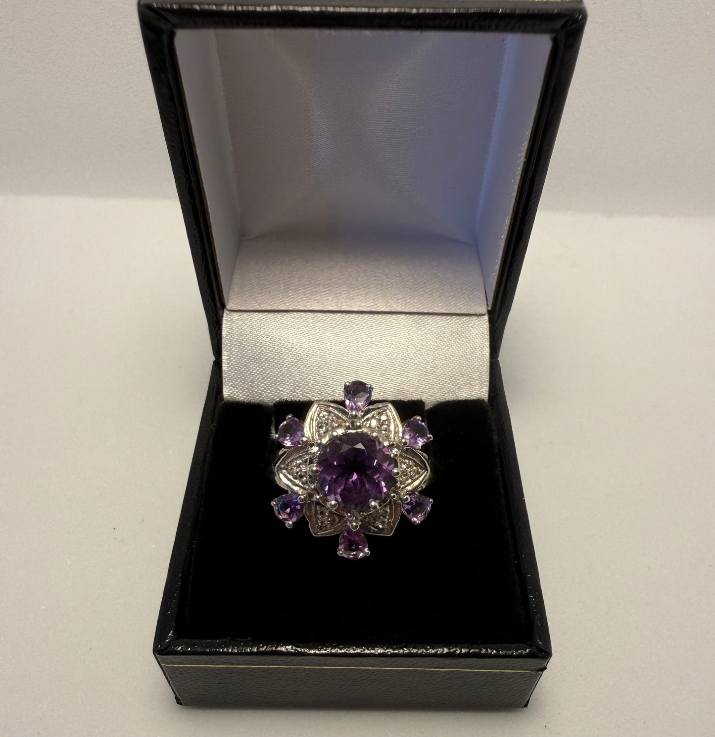 Ornate Amethyst & Silver 925 Statement Ring