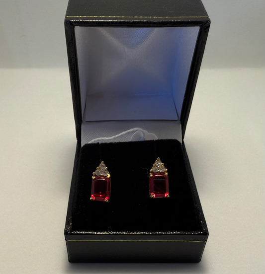 Red Gem Gold Tone Earrings