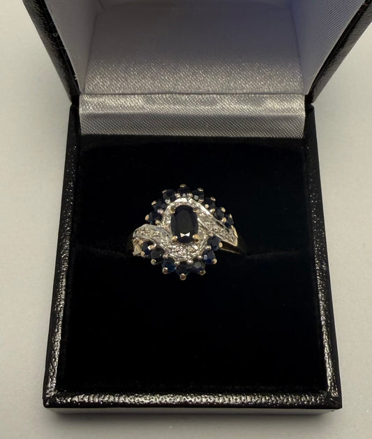9ct Gold & Dark Blue Sapphire Ring