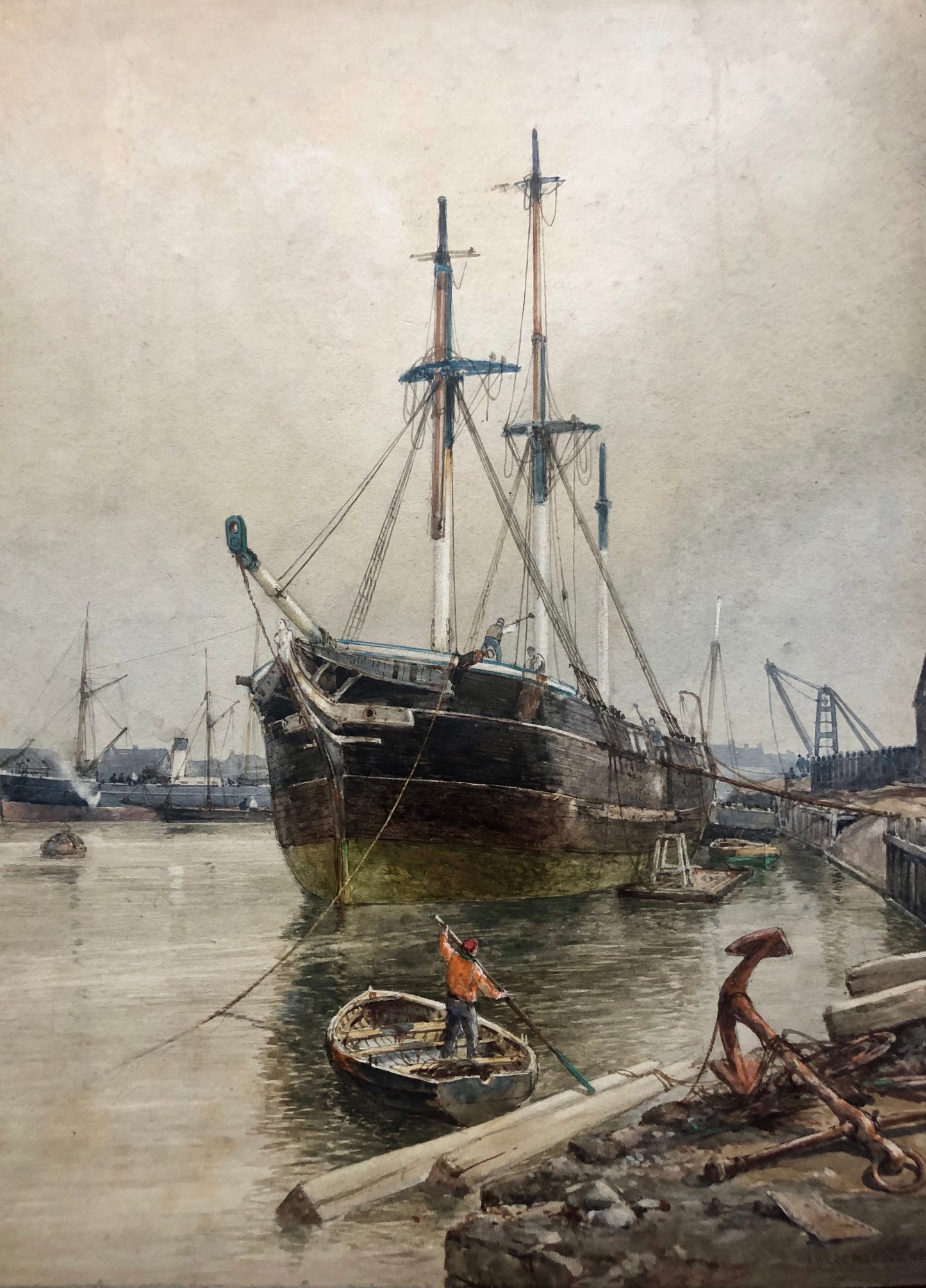 Newport at Rest. A quality pencil and water colour by Arthur Wilde Parsons 1988