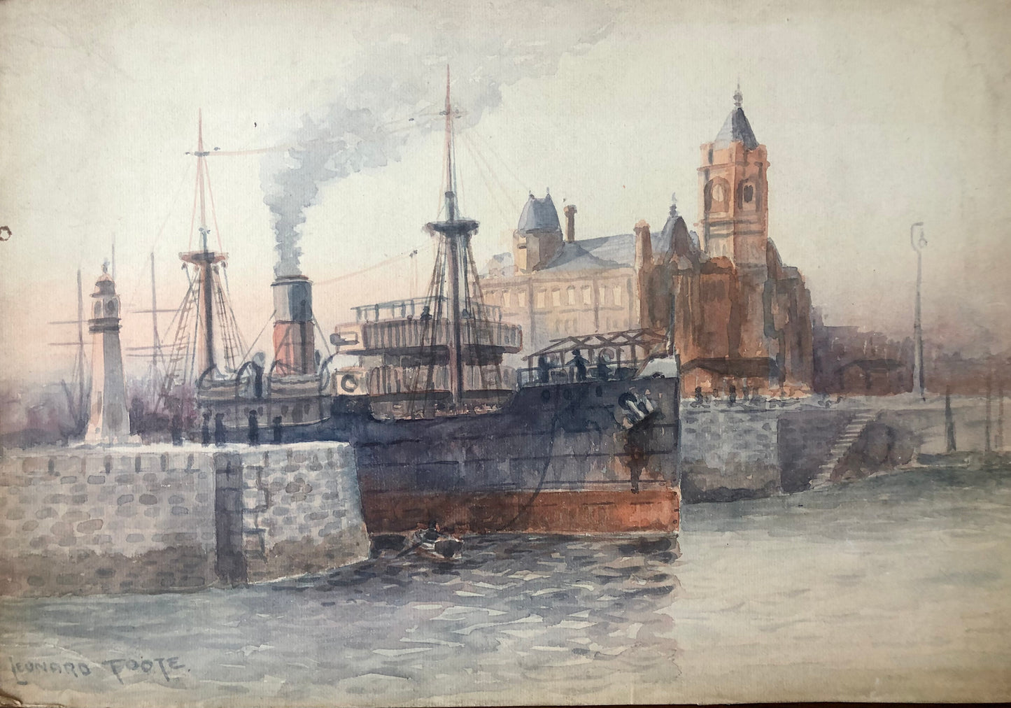 Original Water colour of Cardiff Docks by leonard Foote