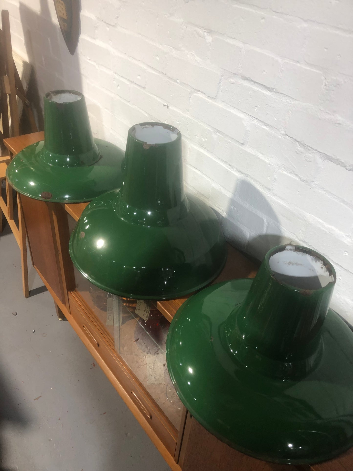 Thorlux Green Enamel industrial light shades.