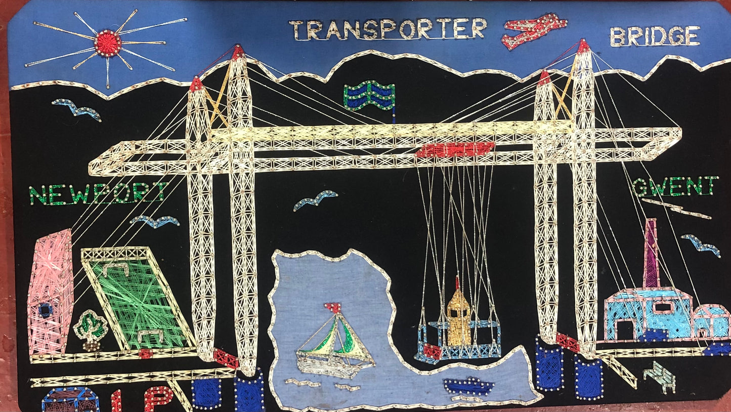 Nail and String original art of the Newport Transporter Bridge