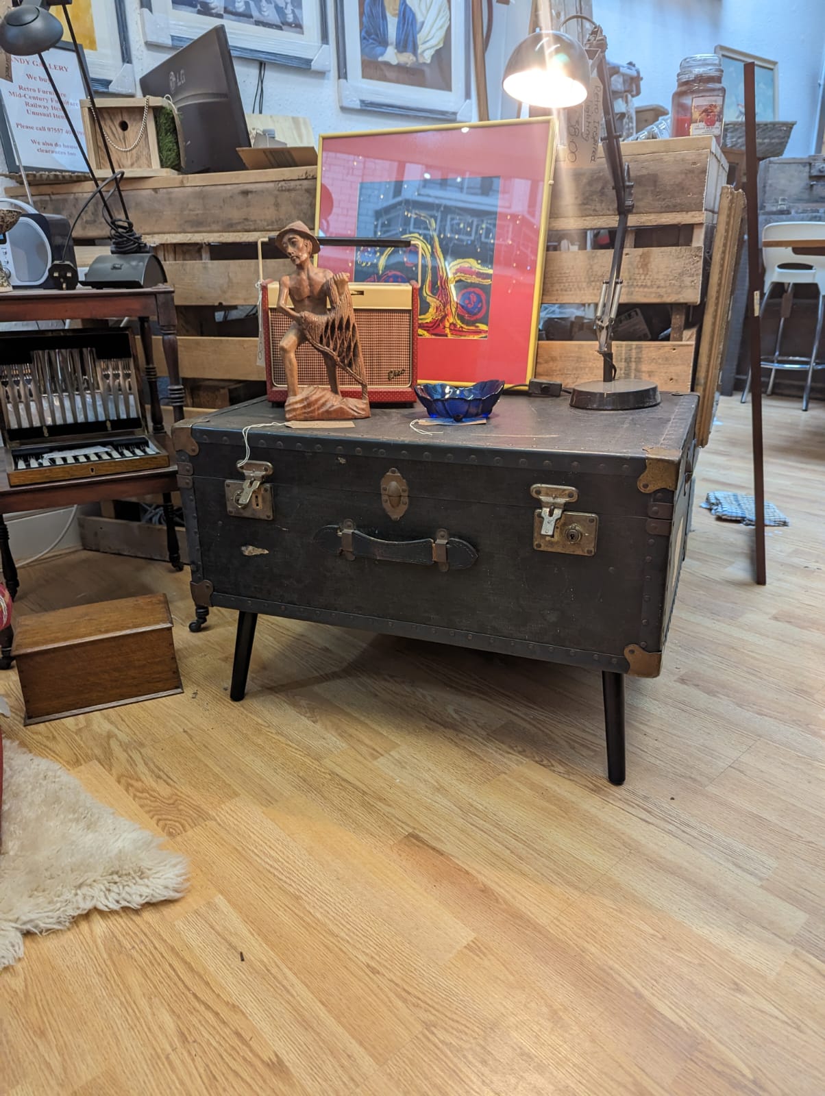 Vintage steamer trunk store coffee table