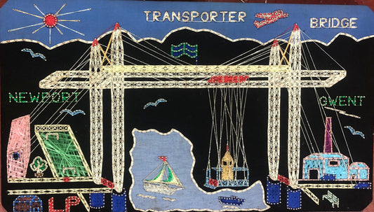 Nail and String original art of the Newport Transporter Bridge