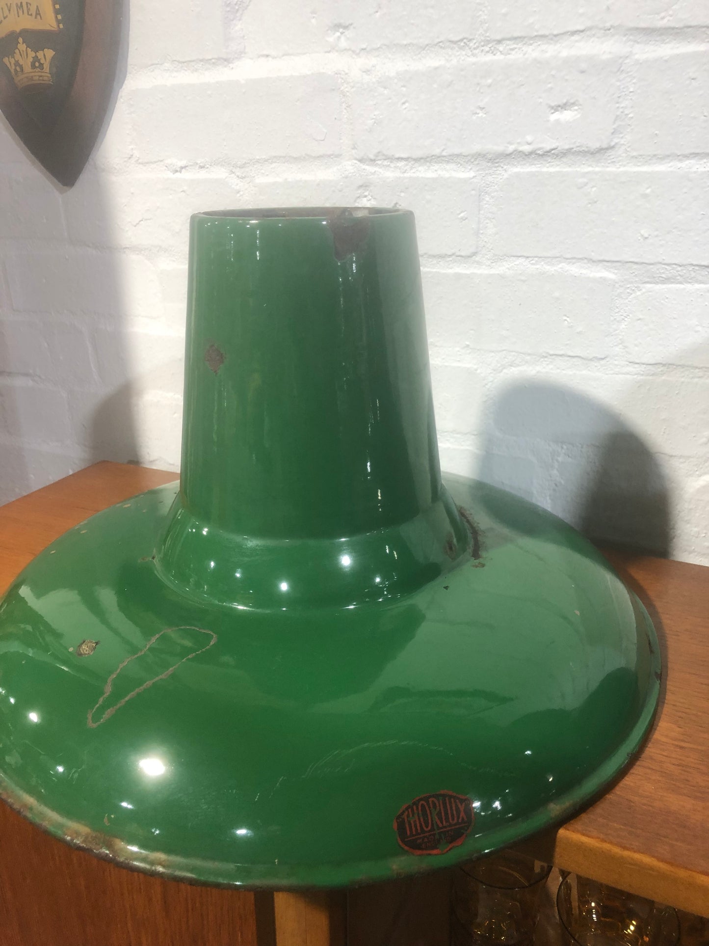 Thorlux Green Enamel industrial light shades.