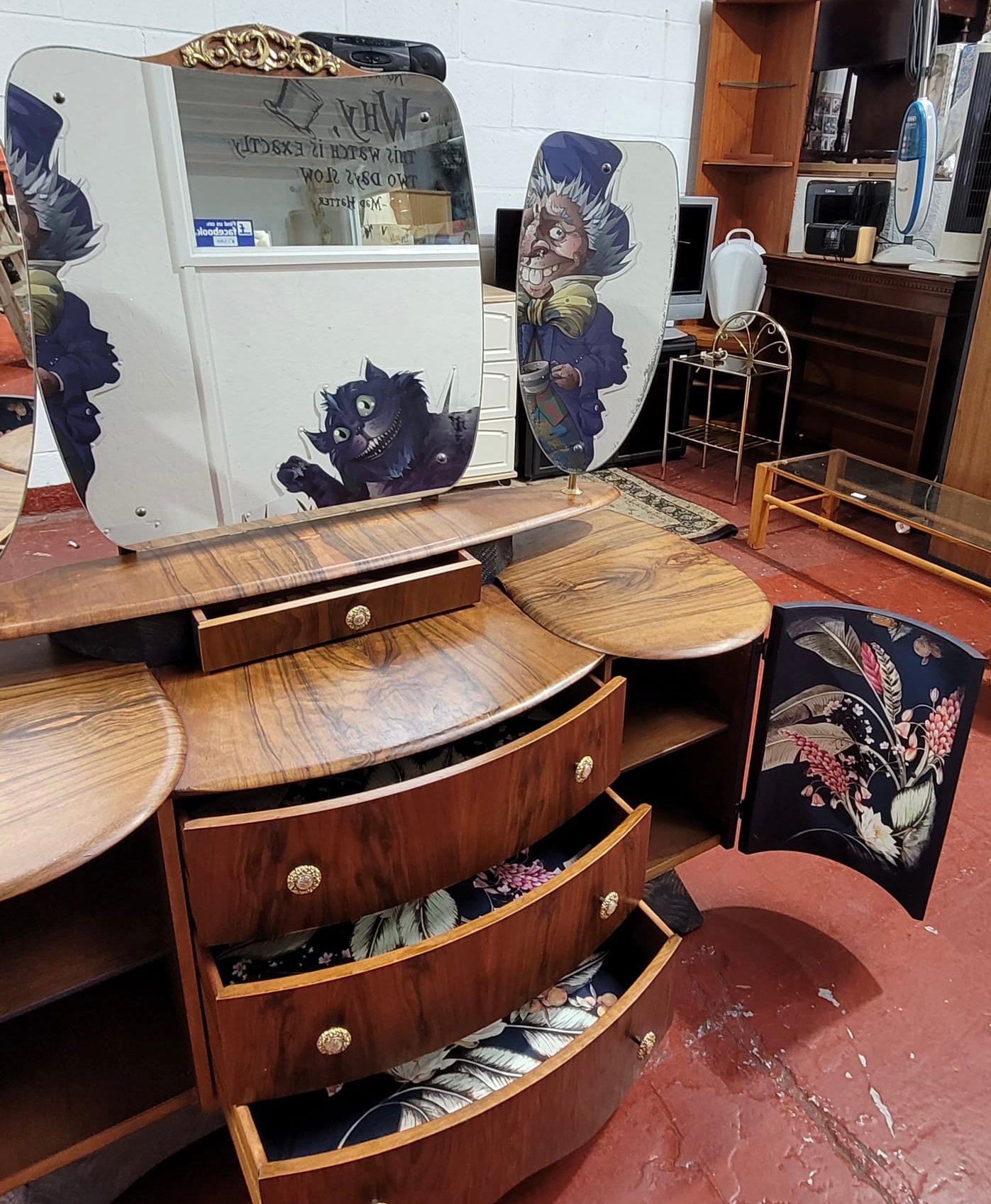 Matched Walnut Veneer Art Deco Upcycled Drinks Cabinet, Sideboard, dressing table