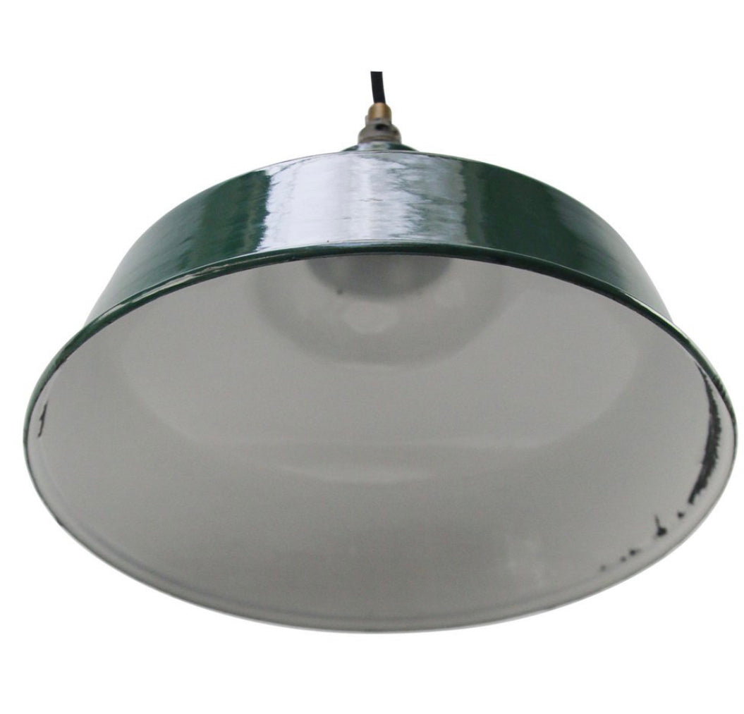 Original Industrial Green Enamel Factory Pendant Lights by Revo Tipton