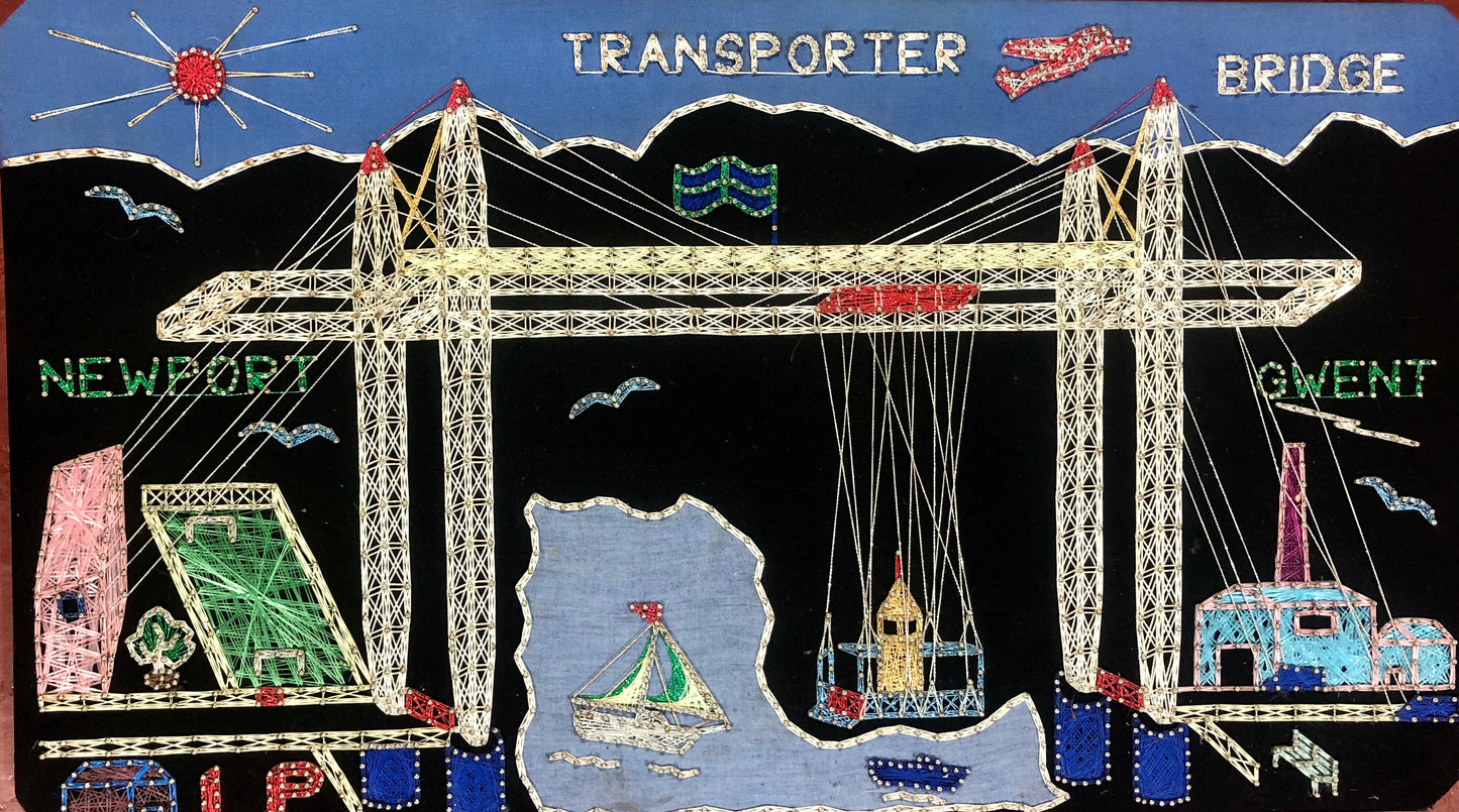 Nail and String original art of the Newport Transporter Bridge