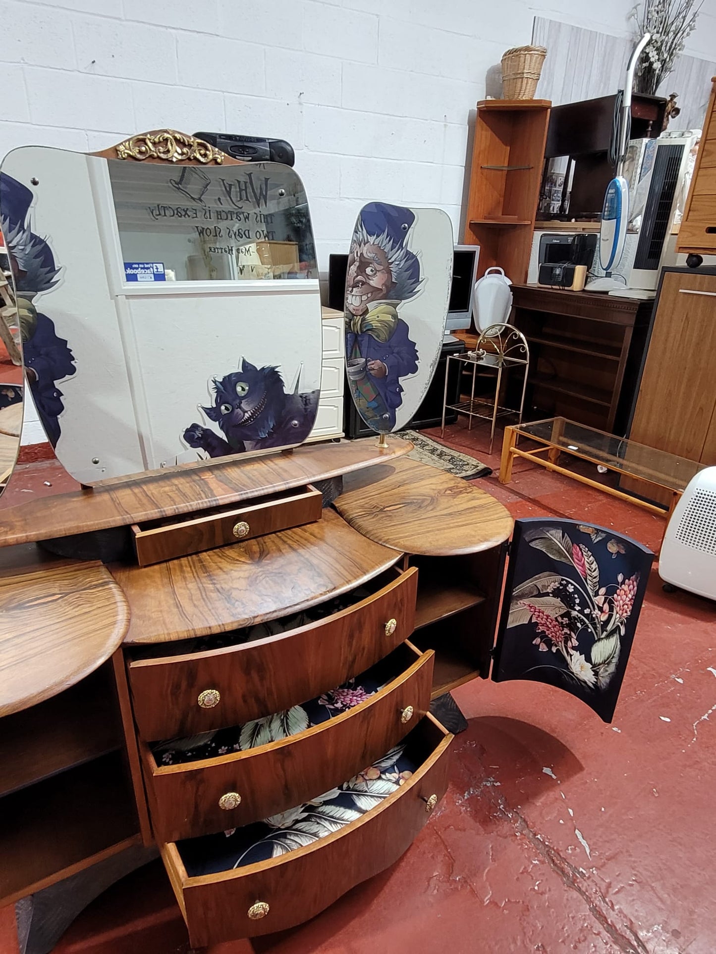 Matched Walnut Veneer Art Deco Upcycled Drinks Cabinet, Sideboard, dressing table