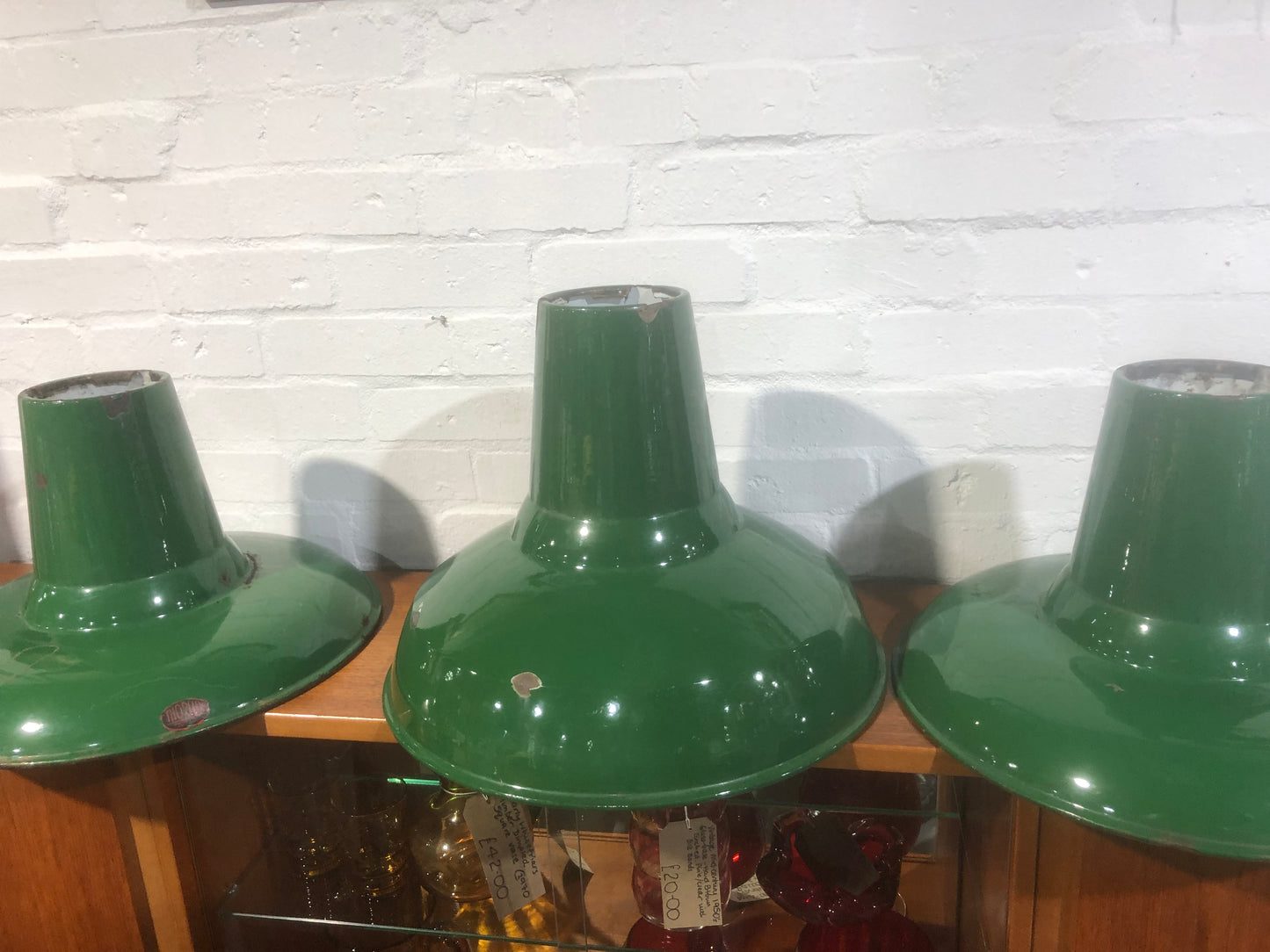 Thorlux Green Enamel industrial light shades.