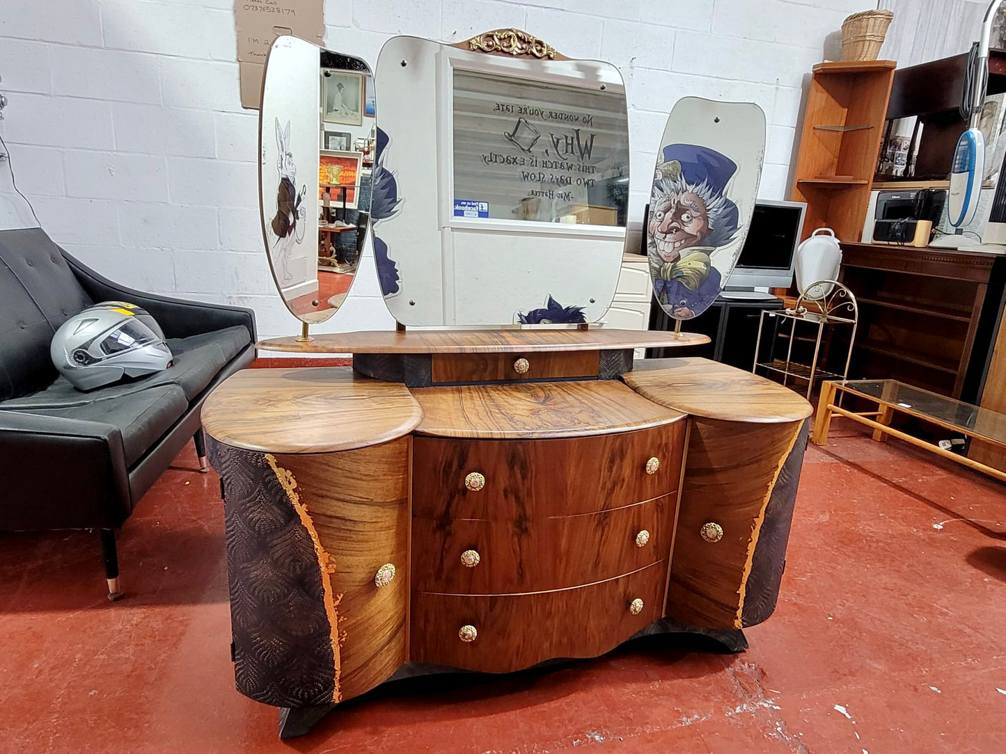 Matched Walnut Veneer Art Deco Upcycled Drinks Cabinet, Sideboard, dressing table