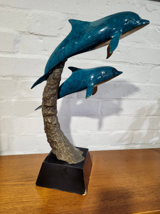 Sea blue Cloisonné Brass Dolphin Sculpture.