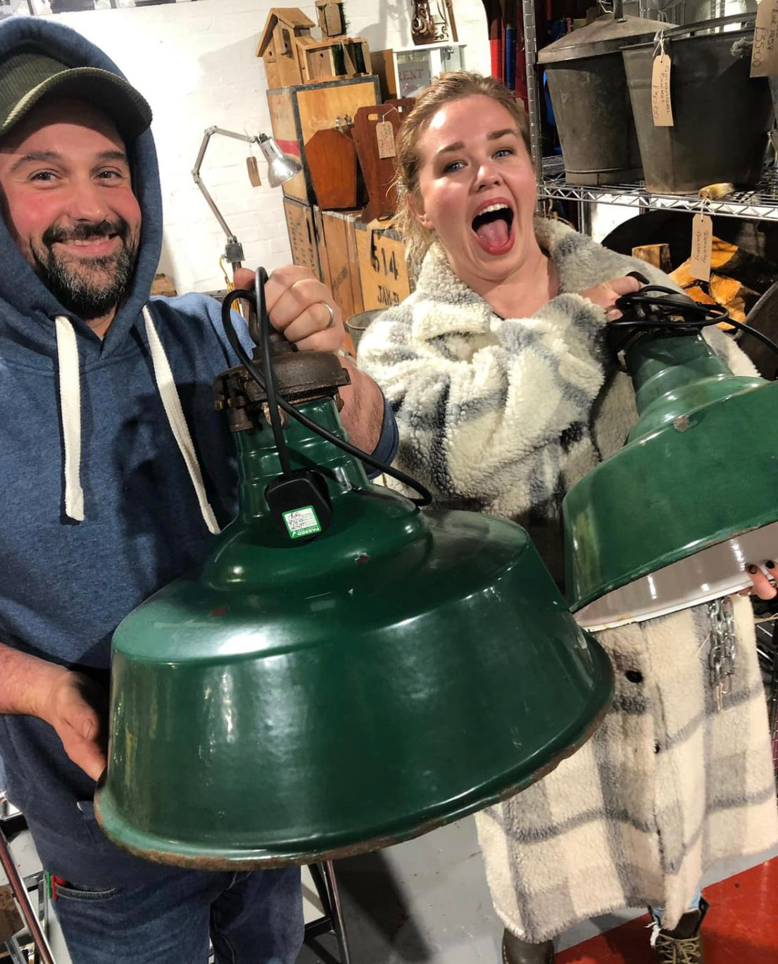 Revo Green Enamel vintage industrial lamps LARGE