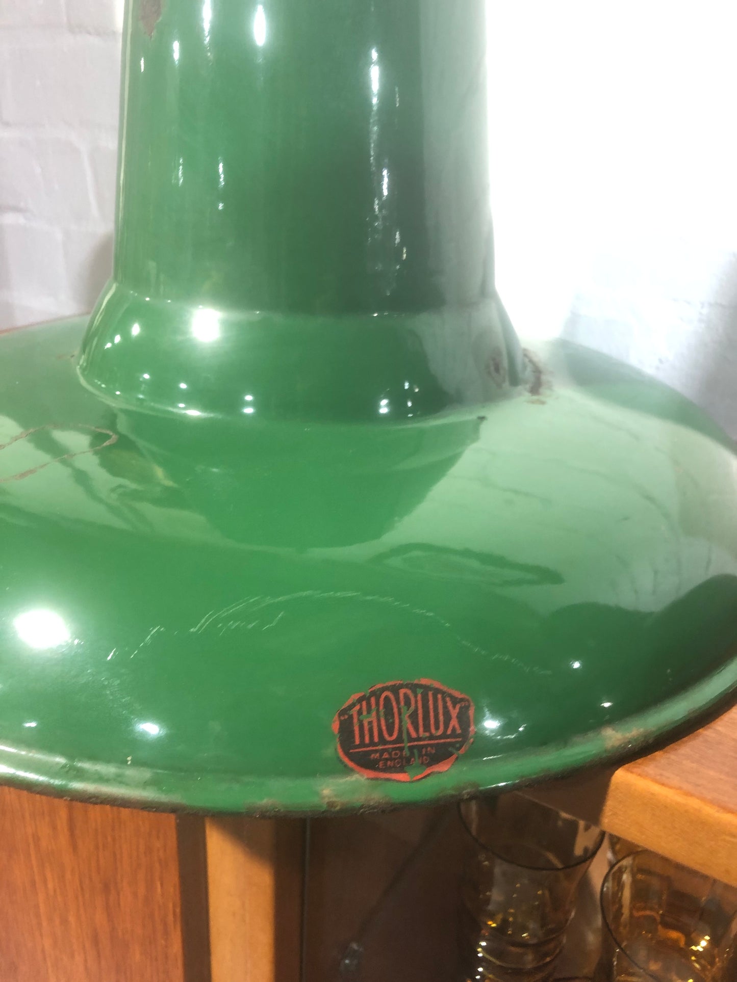 Thorlux Green Enamel industrial light shades.